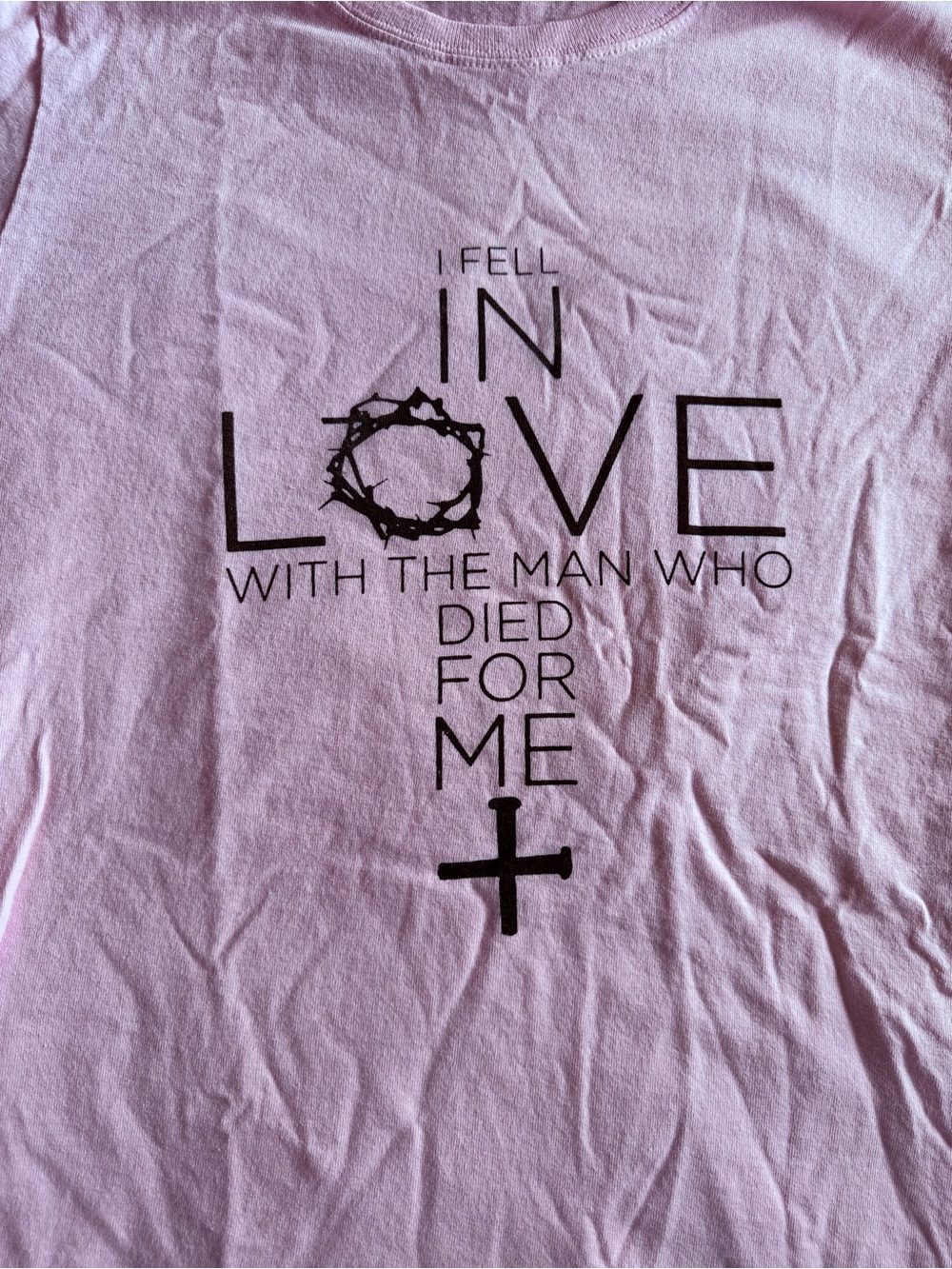 Womans Pink Graphic Tee - Faith Cross Message